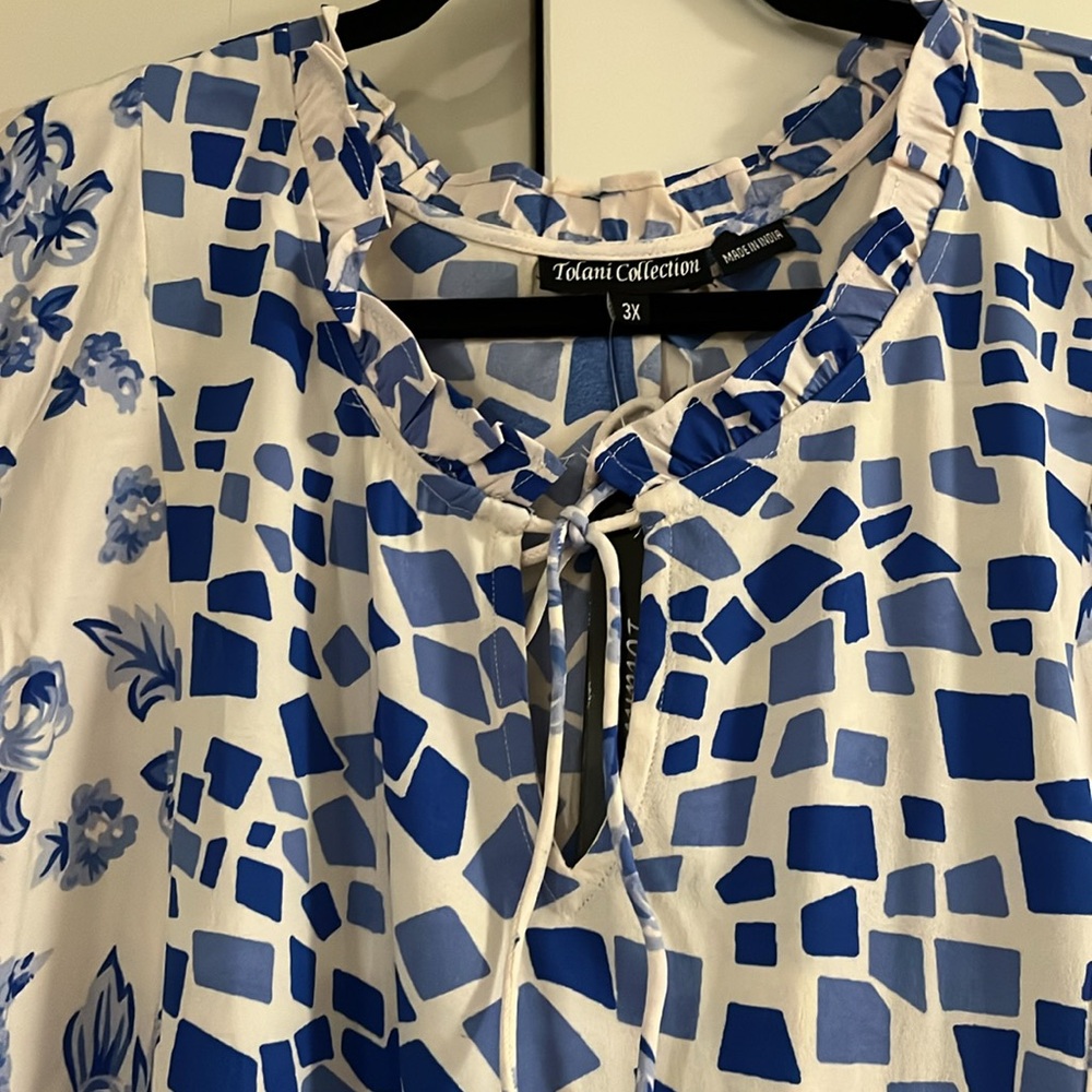 Tolani - Midi Dress, Long sleeves (Blue, Light Blue & White), 3X NWT - Picture 5 of 9